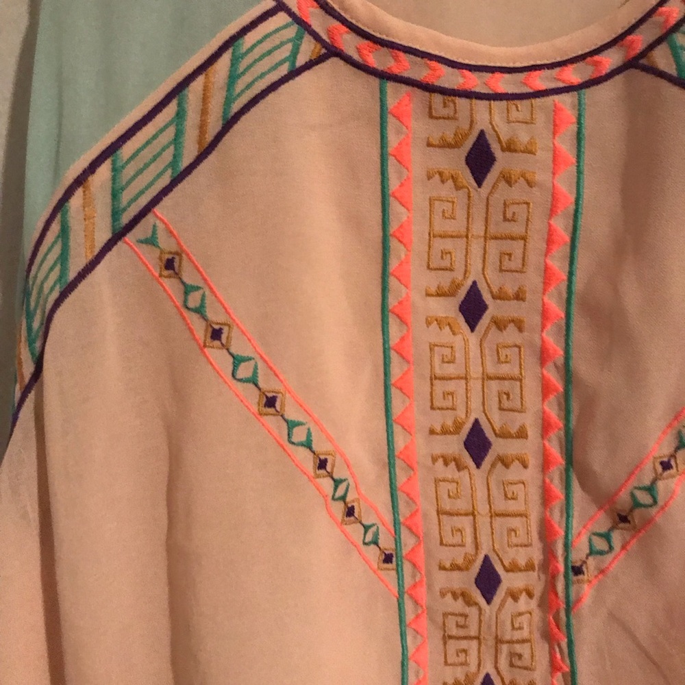 Sheer Pink Embroidered Razor Back Top - Picture 3 of 6